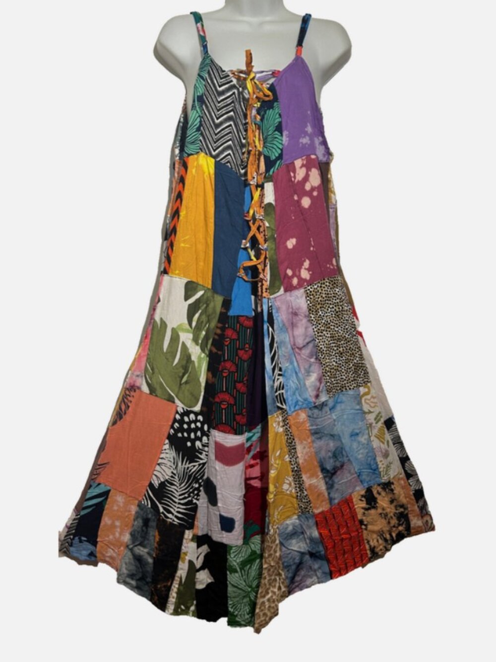 Nwt FUNKY STUFF corset hippie patch boho rayon tank pocket DRESS XL